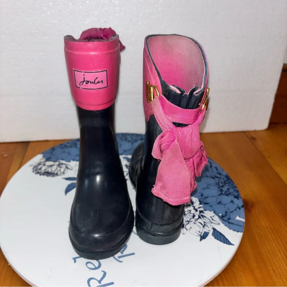 Joules Girls Rain Boots Pink Bow Wellies Size 11